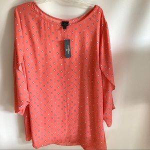 Size 3X WORTHINGTON WOMAN PEACH MULTICOLORED PULLOVER QUENTIN TUNIC BLOUSE TOP